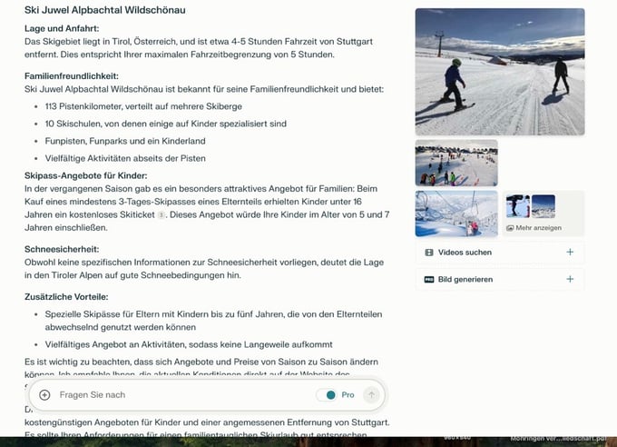 Perplexity Shopping Suche ausfuehrliche Skigebiet empfehlung DE