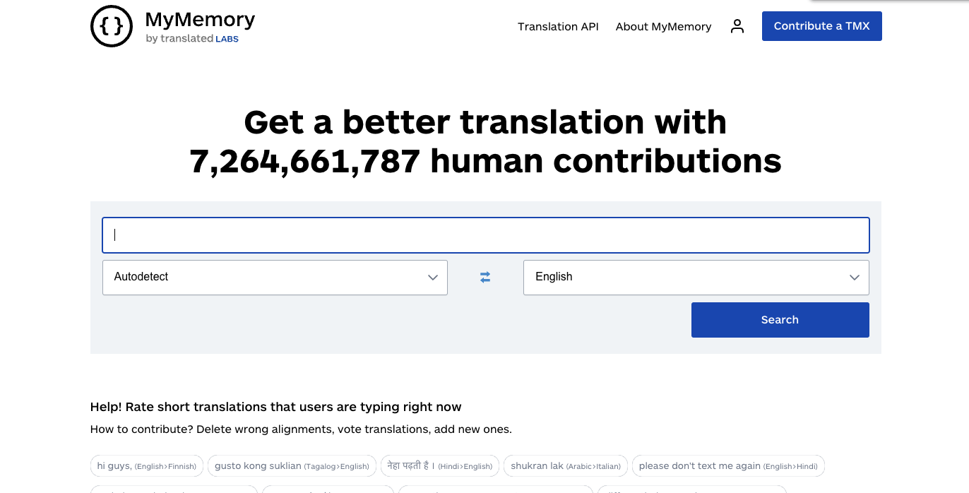 MyMemory Homepage