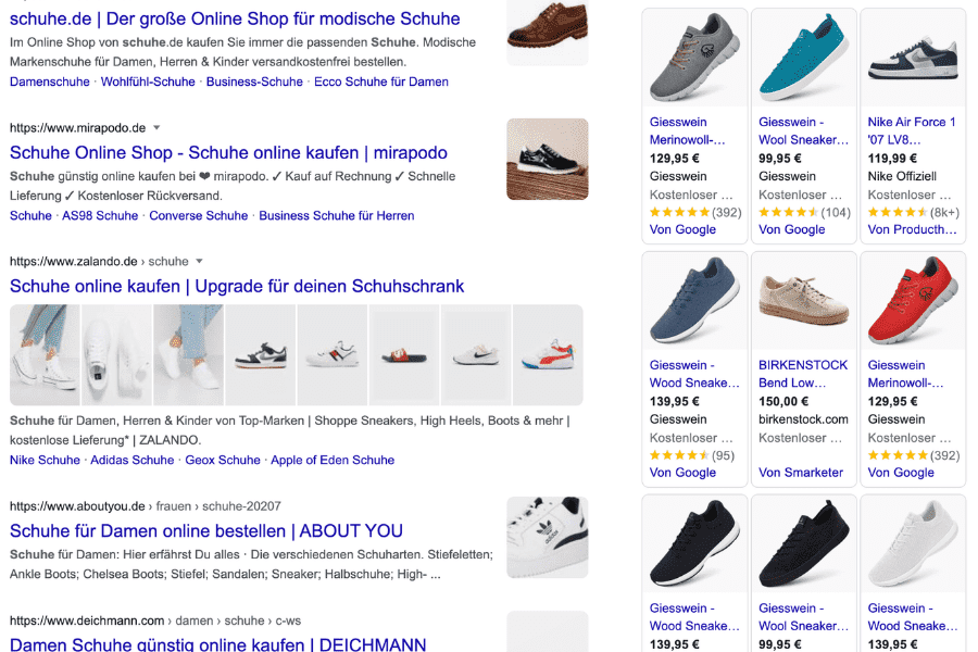 Google Suchergebnis Schuhe
